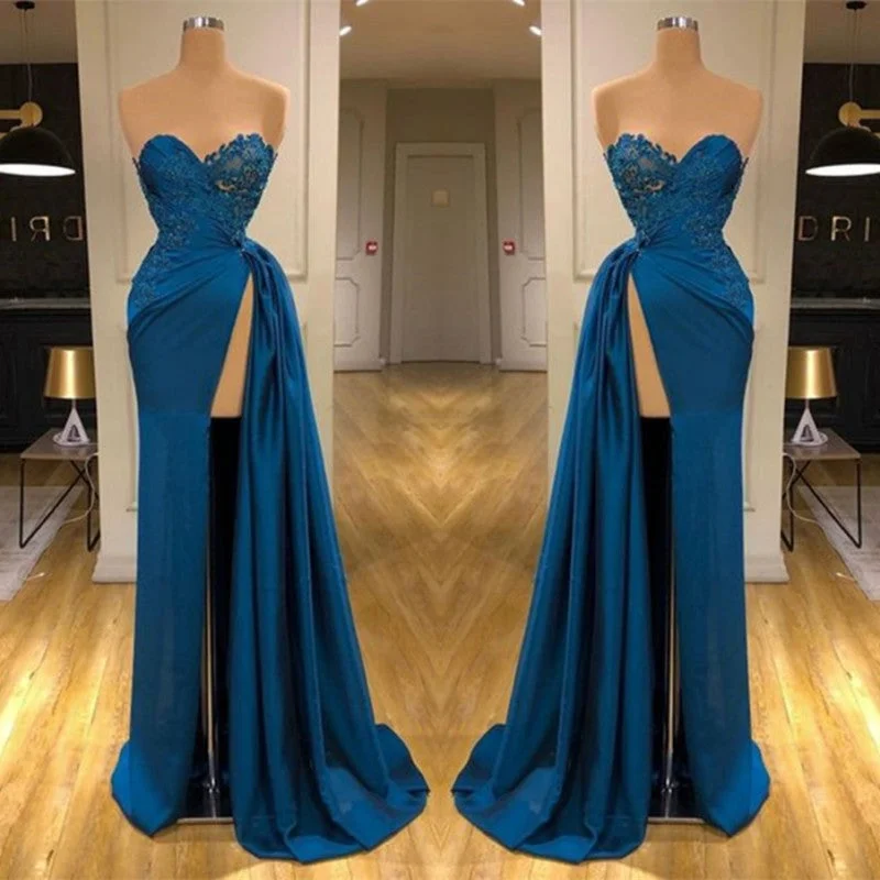 Elegant Sleeveless Mermaid Split Front Prom Dresses with Lace,F04807