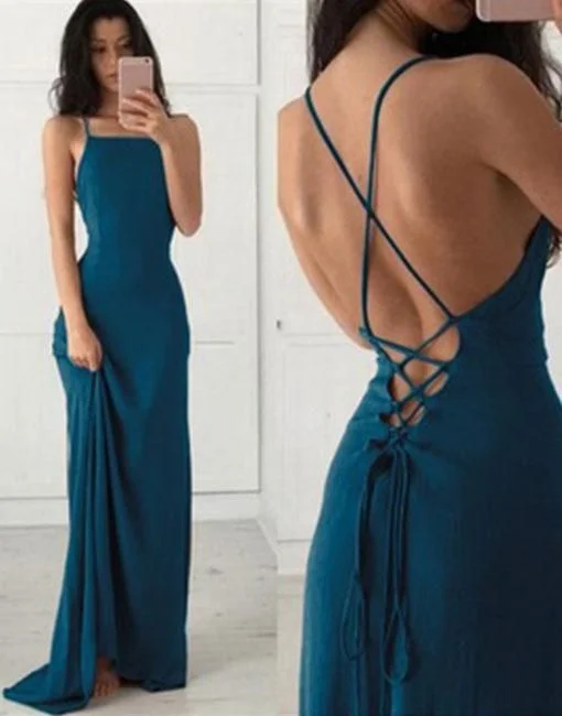 Simple Sexy Backless Teal Chiffon Long Evening Prom Dresses, Popular Cheap Long 2022 Party Prom Dresses,DS4105