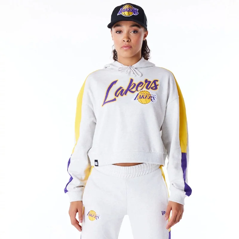 LA Lakers Womens NBA Colour Block Grey Pullover Hoodie