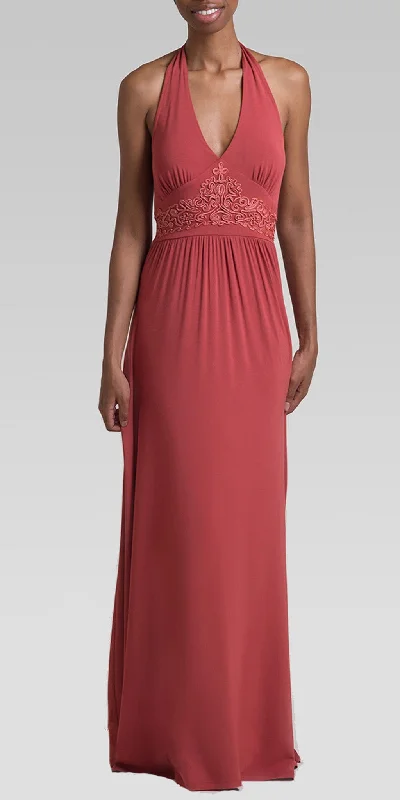 Soutache Embroidery Halter Maxi Dress - Dk. Rust