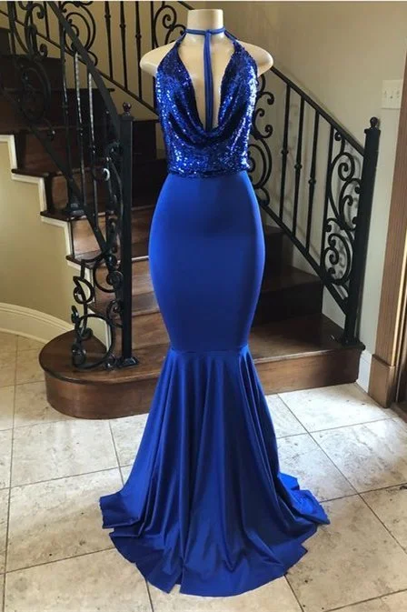 Gorgeous Royal Blue Sequins Mermaid Prom Dress Sleeveless,DS4667