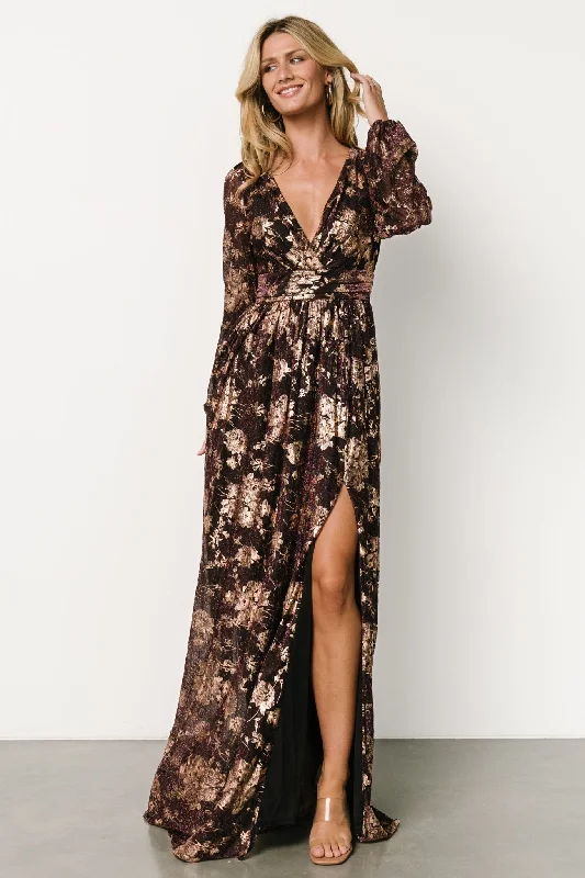 Charlene Maxi Dress | Wine + Gold