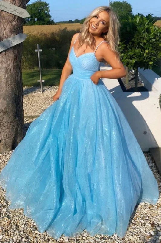 Blue tulle long prom dress blue evening dress ,DS4589