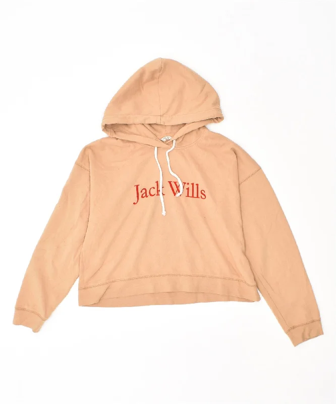 JACK WILLS Womens Crop Hoodie Jumper UK 14 Large Beige Cotton