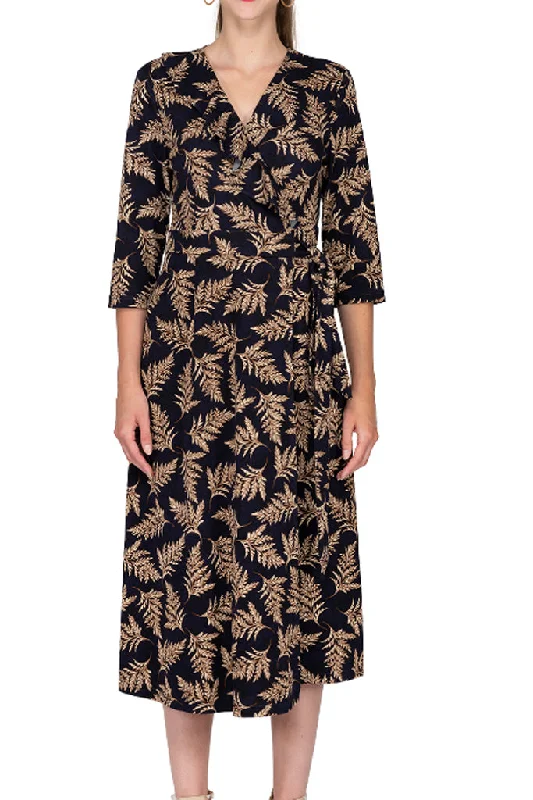 Leaf Pattern Wrap Dress