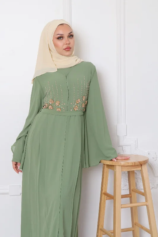 Rosalia Chiffon Layered Abaya - Matcha