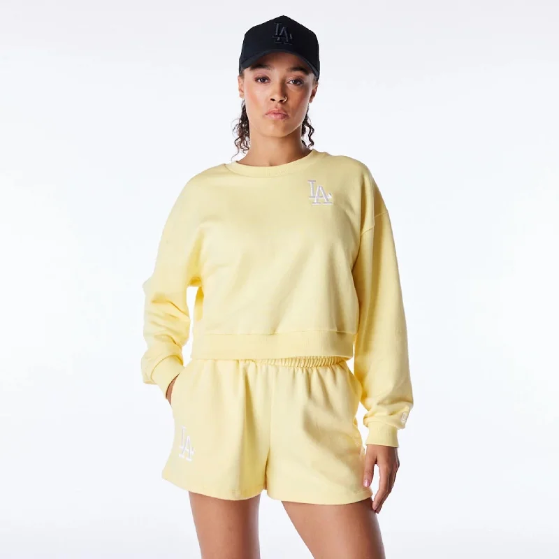 LA Dodgers Womens MLB League Essential Pastel Yellow Crop Crew Neck Sweatshirt