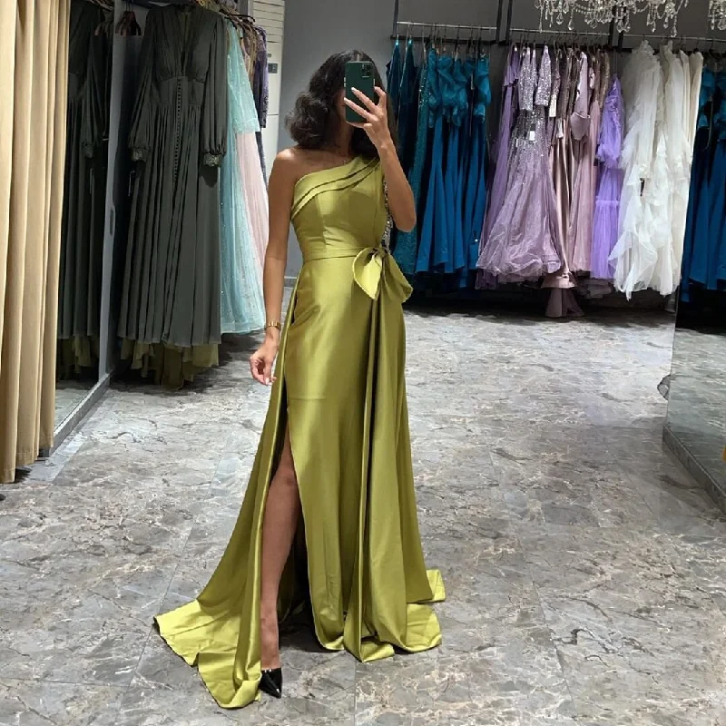 Modern One Shoulder Evening Dresses with Tassels Long Side Split Sexy Prom Party Formal Occasion Gowns for Women,LW013