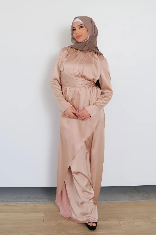 Sarai Layer Satin Dress- Rose Gold