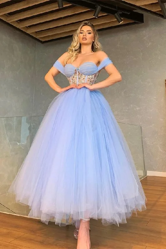 Fabulous Off-the-Shoulder Tulle Prom Dress Sweetheart With Crystal,DS4683