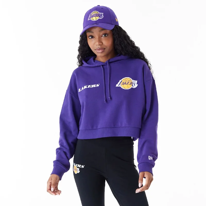 LA Lakers Womens NBA Team Logo Purple Crop Pullover Hoodie