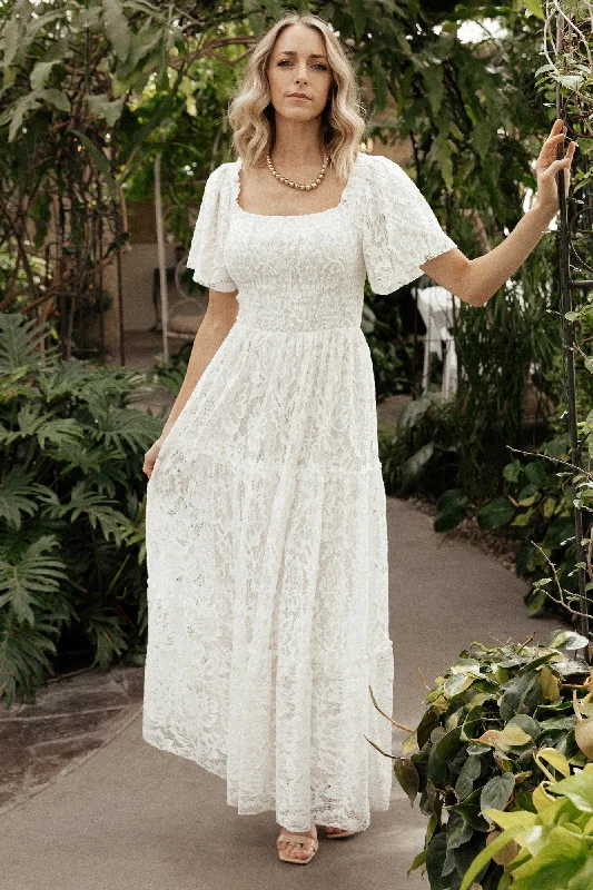 Aspen Smocked Lace Maxi Dress | Off White