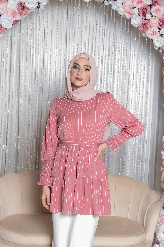 Willow Stripe Ruffle Top- Rose Pink