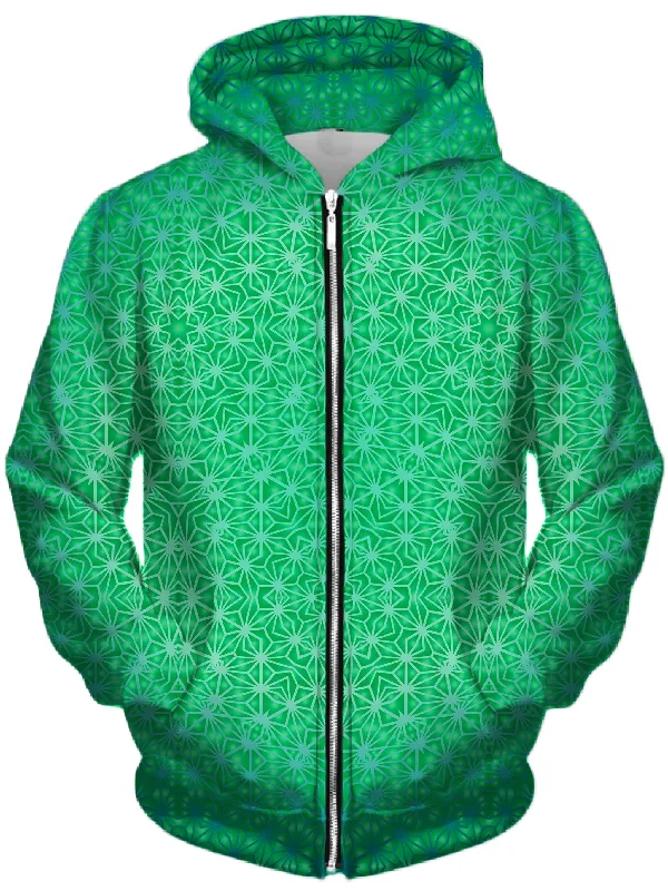 Green Cosmic Stargrid Unisex Zip-Up Hoodie