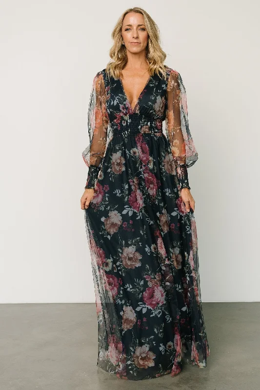 Layla Tulle Maxi Dress | Garden Navy Floral