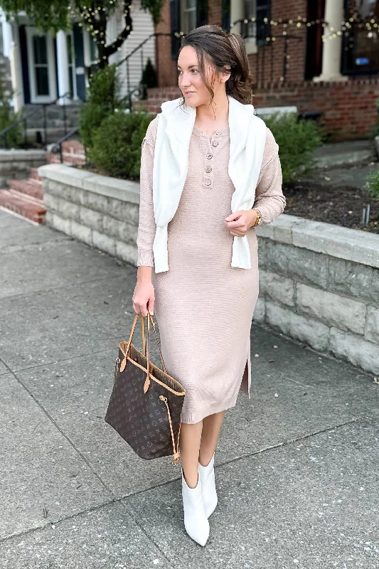 Kimber Midi Sweater Dress in Latte