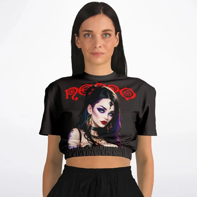 Necro - Red Logo - Evil Woman - Athletic Cropped Short Sleeve Sweatshirt