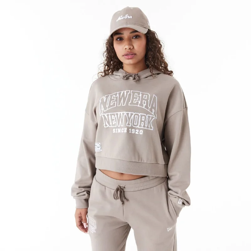 New Era Womens Arch Wordmark Brown Crop Pullover Hoodie