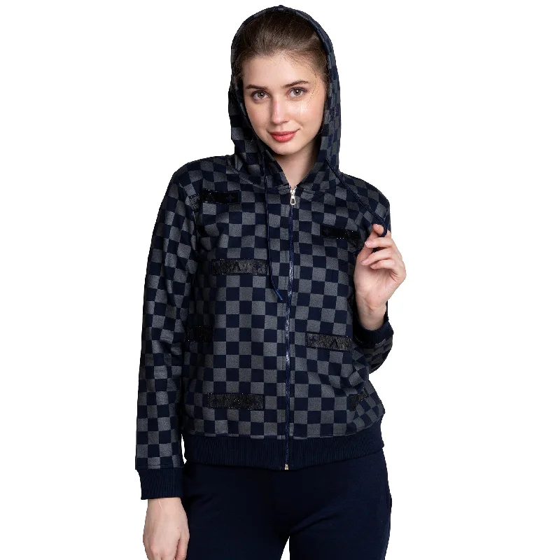 Checker Print Women's Zip-through Hoodie