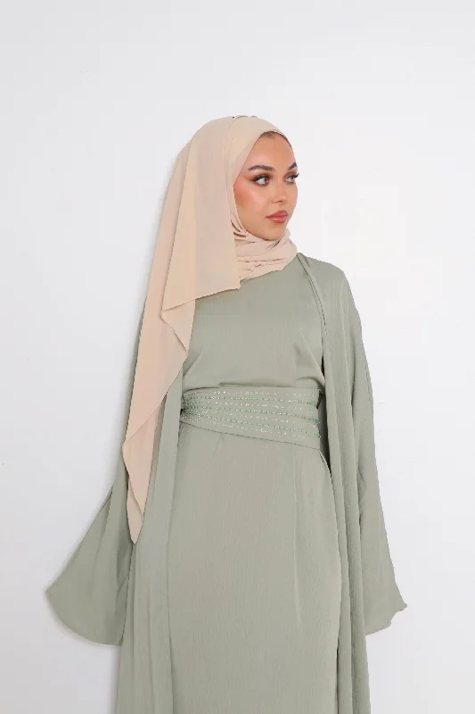 Nia Textured Corset Abaya Set- Light Sage Green