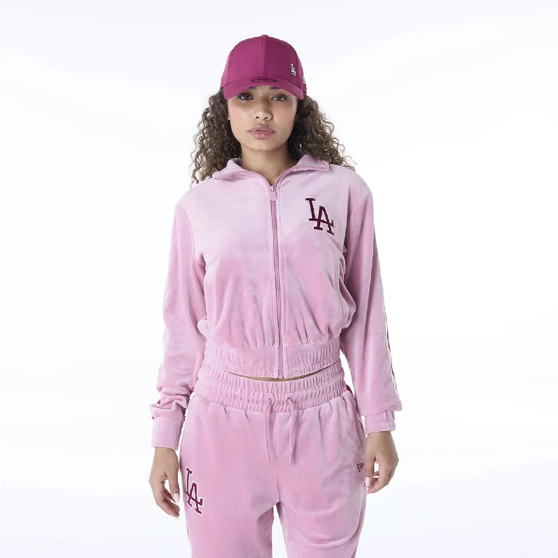 LA Dodgers Womens MLB Velour Dark Pink Track Jacket