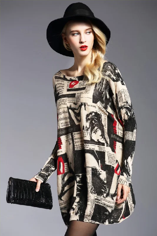 Long Sleeve Boat Neck Loose Sweater Dress