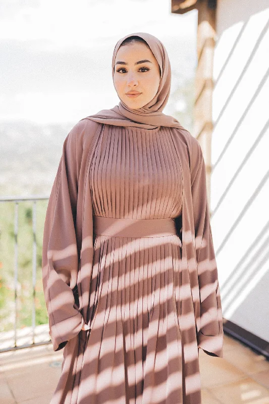 Adina Pleat Abaya Set- Desert Rose