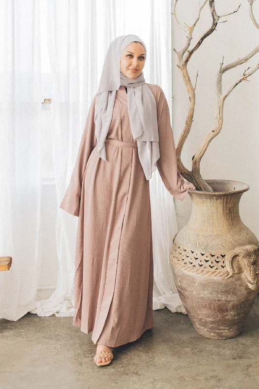 Mariah textured Essential Open Abaya- Rose Pink