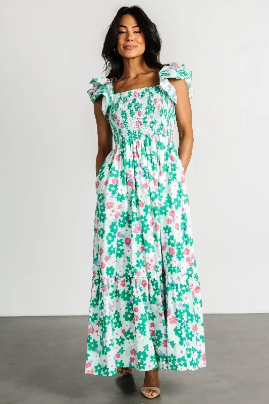 Laguna Smocked Maxi Dress | Green Floral