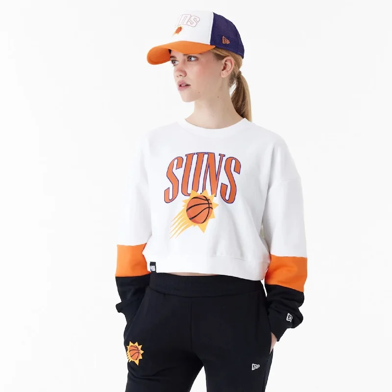 Phoenix Suns Womens NBA Colour Block White Crop Crew Neck Sweatshirt