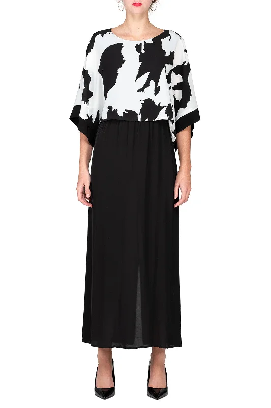 SCANDINAVIA-Batwing Black and White Maxi Dress