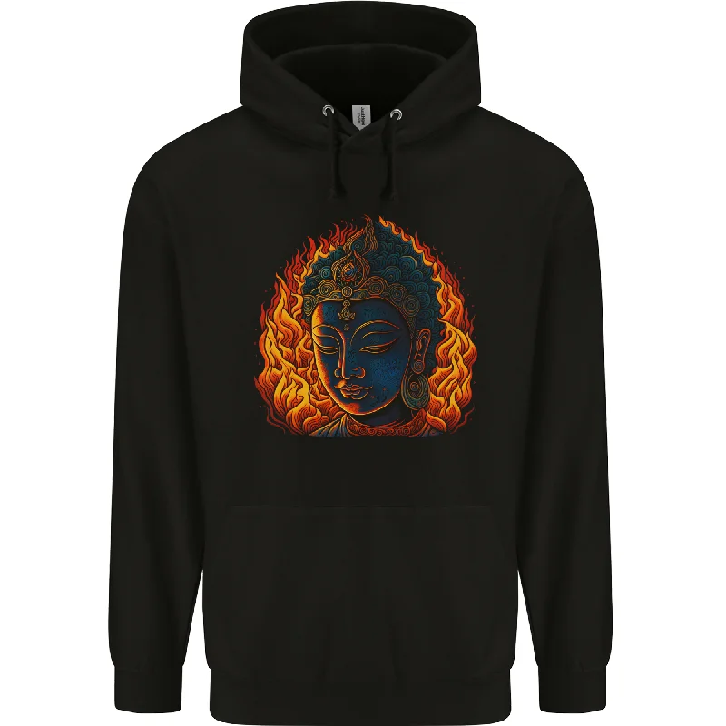 A Buddha Statue With Flames Mens 80% Cotton Hoodie