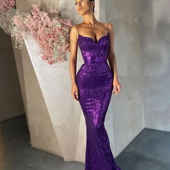 purple sequin long evening Prom Dresses,DS4591